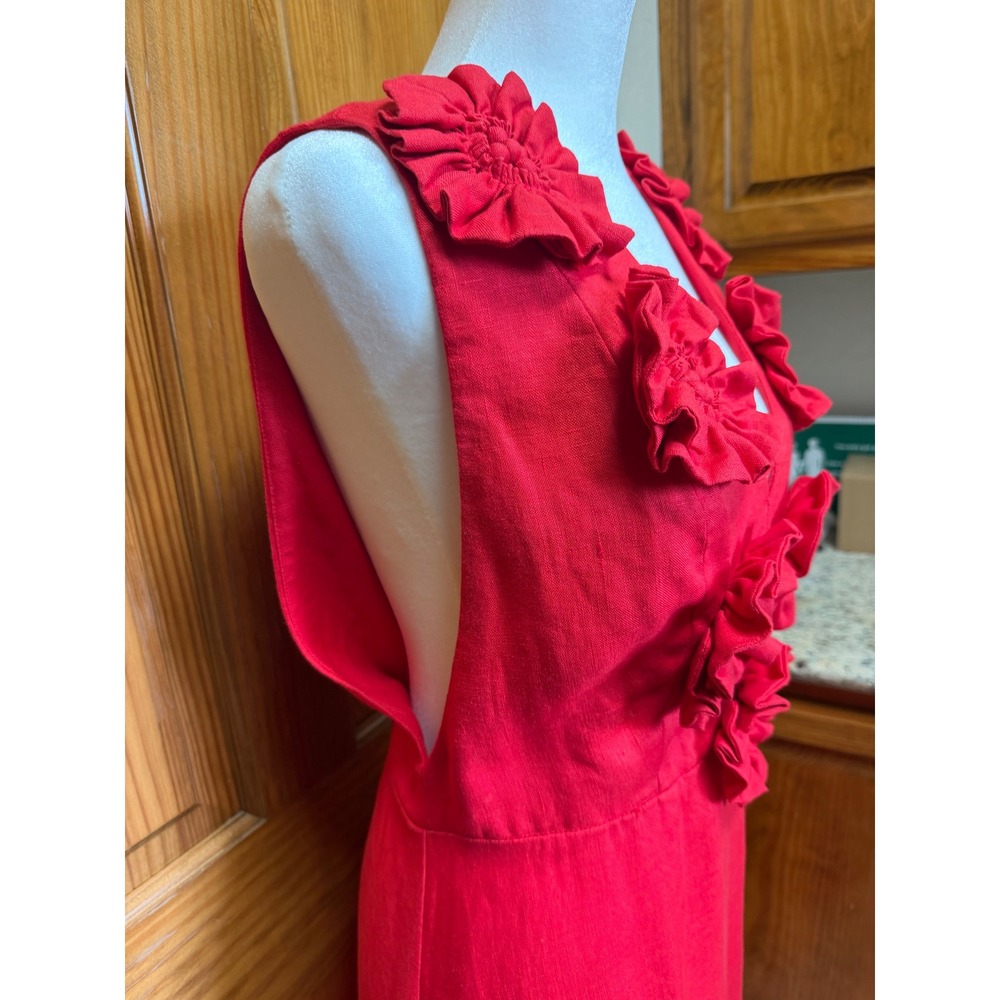 Farm Rio Red 3D Flower Euroflax Premium Linen Maxi Dress Large - Picture 10 of 16